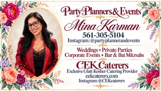 Business card for Mina Karman, Party Planners & Events